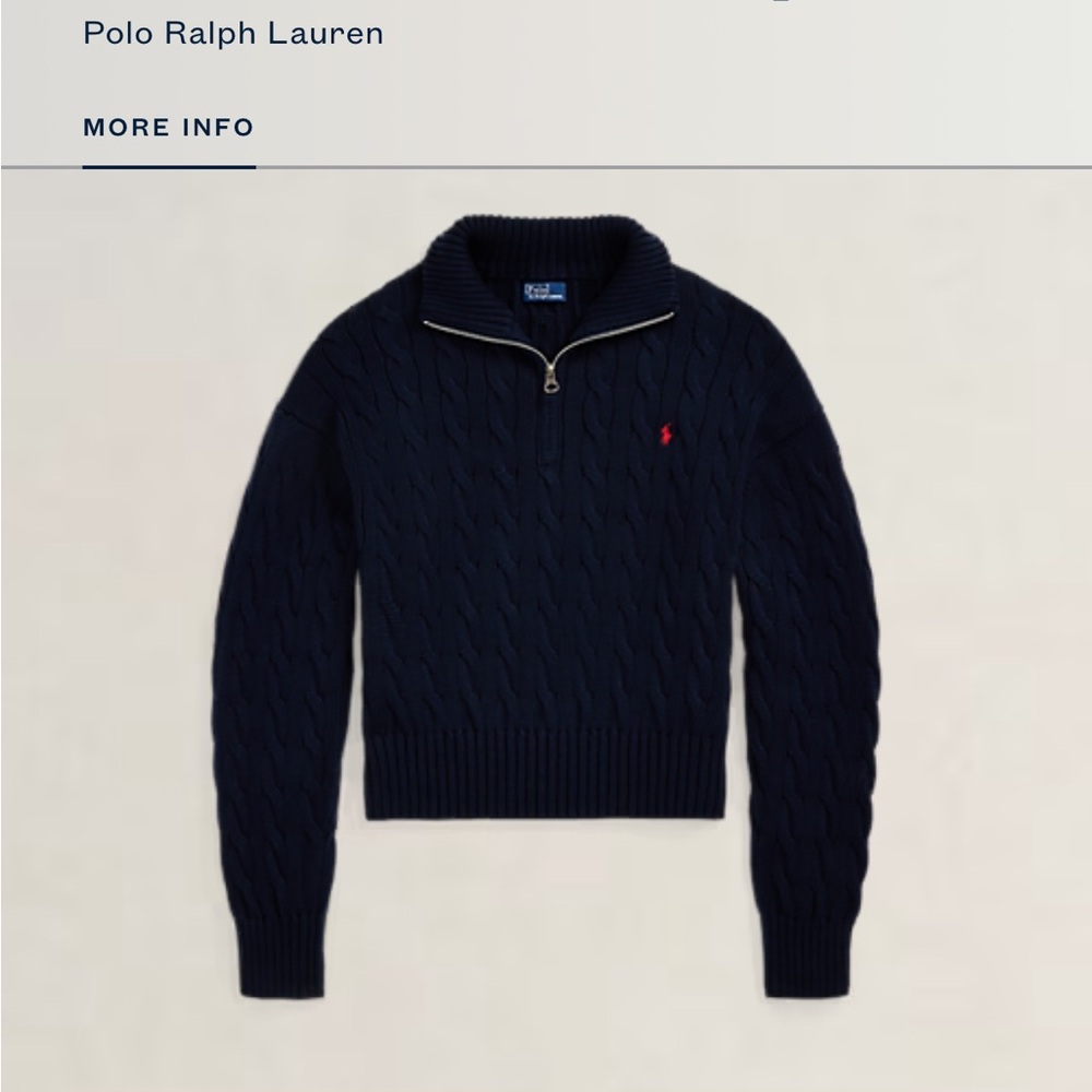 Ralph Lauren Dark Blue Cable-Knit Quarter Zip Sweater - Picture 5 of 11